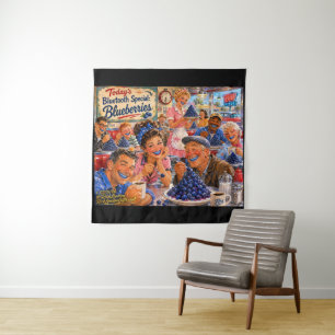 The Diner Bluetooth Blueberries Retro Cartoon Tapestry