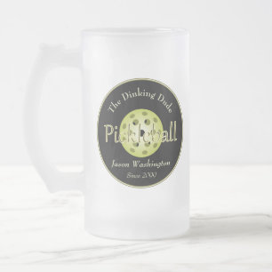 The Dinking Duo or Dude Pickleball Ball  Frosted Glass Beer Mug