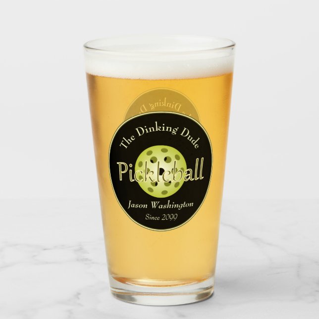 The Dinking Duo or Dude Pickleball Ball Pint Beer Glass (Front Filled)