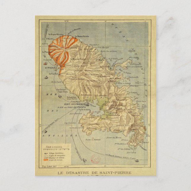 The Disaster of Saint Pierre Map of Martinique Postcard (Front)