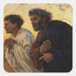 The Disciples Peter and John Running Square Sticker