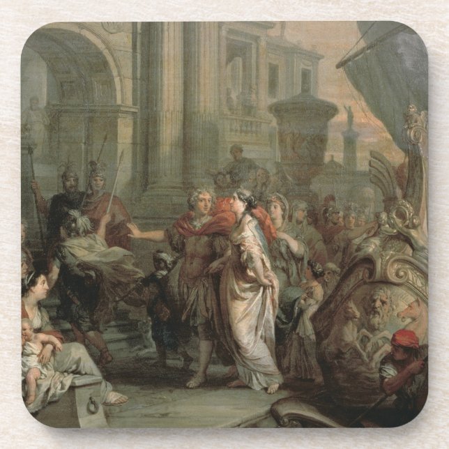 The Disembarkation of Cleopatra at Tarsus (oil on Coaster (Front)
