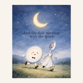 The Dish Ran Away with the Spoon Nursery Rhyme Art Poster