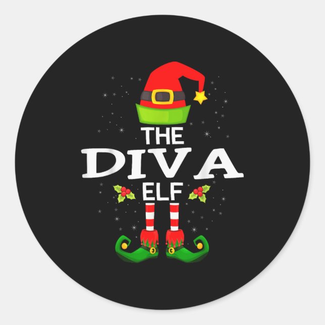 The Diva Elf Christmas Family Matching Pajama  Classic Round Sticker (Front)