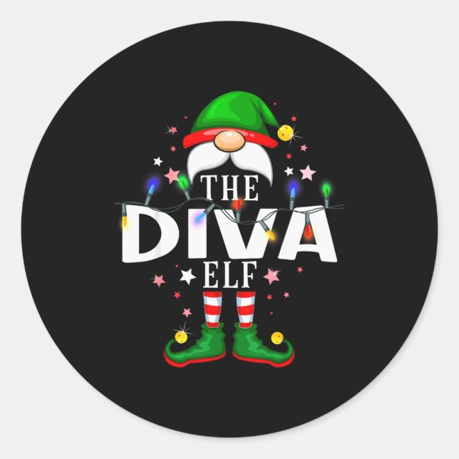 The Diva Elf Christmas Family Pajama Party  Classic Round Sticker (Front)