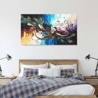  "The Divine Symphony: Krishna’s Melody of Colours Canvas Print