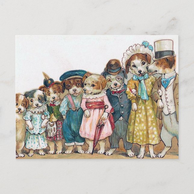 "The Dog Family" Vintage Postcard (Front)