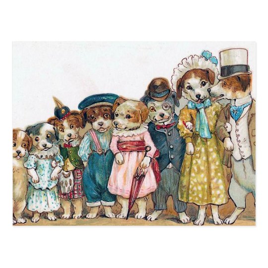 "The Dog Family" Vintage Postcard
