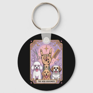 The Dog Groomer Retro Tattoo-Inspired Tarot Card Key Ring