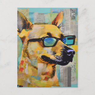 The Dog in Glasses Collage Postcard