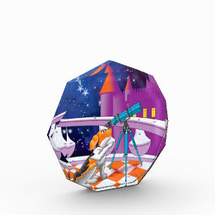 The dog looks through the telescope photo block