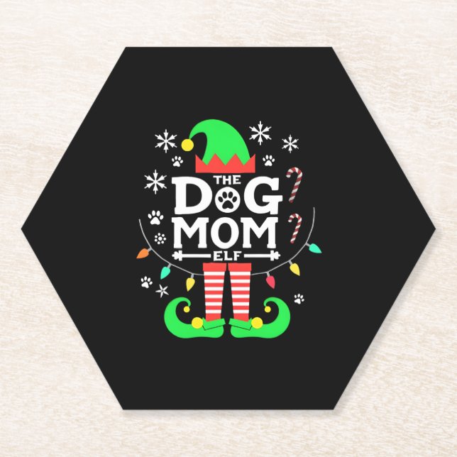 The Dog Mom Elf Xmas Funny Dogs lover Christmas Do Paper Coaster (Front)