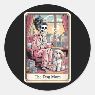 The Dog Mum Skeleton Tarot Card Funny Pet Lover 1 Classic Round Sticker
