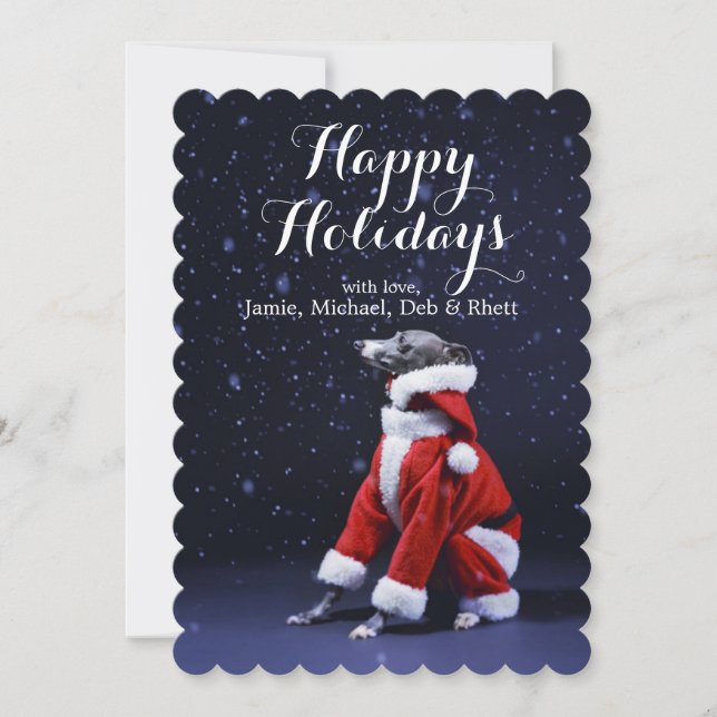 The dog sits putting on Father Christmas Holiday Card (Front)