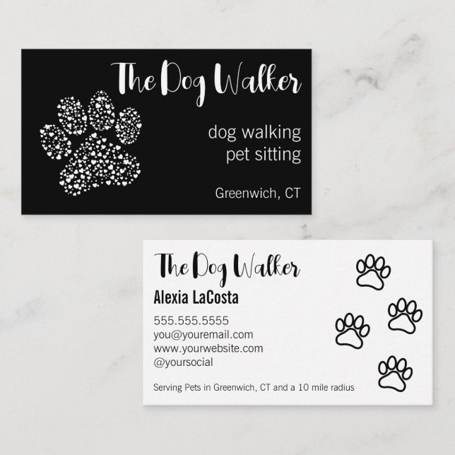 The Dog Walker Modern Professional Black Business Card (Front/Back)
