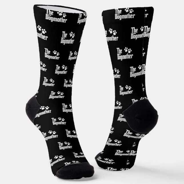 The Dogmother black and white fun saying novelty Socks (Angled)