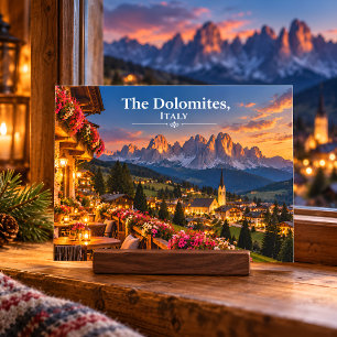 The Dolomites Italy Sunset Alpine Village Travel Postcard