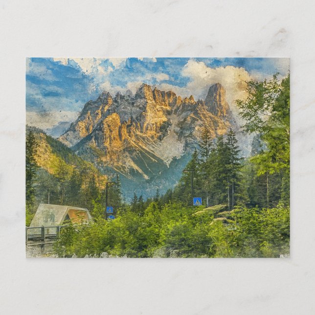 The Dolomites Italy - Watercolor Splash Painting Postcard (Front)