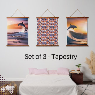 The Dolphin is Playing. Set of 3, Hanging Tapestry