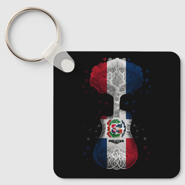 The Dominican Republic Flag Guitar Musician Music  Key Ring (Front)