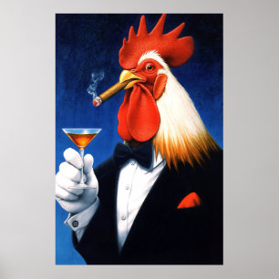 The Don of the Dawn Dapper Rooster Smoking Cigar Poster