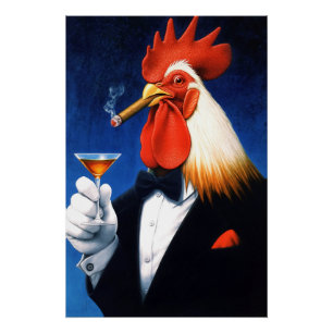 The Don of the Dawn   Dapper Rooster Smoking Cigar Poster