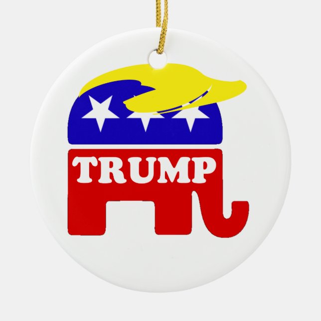 The Donald Trump Toupee Republican Elephant Ceramic Tree Decoration (Front)