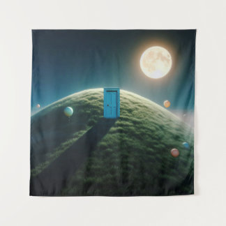 The Door Beneath the Moon – Surreal Dreamcore Art Tapestry