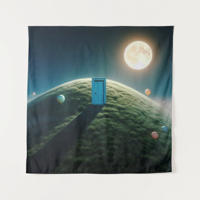 The Door Beneath the Moon – Surreal Dreamcore Art Tapestry (Front)