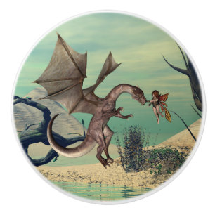 The dragon and the fairy ceramic knob