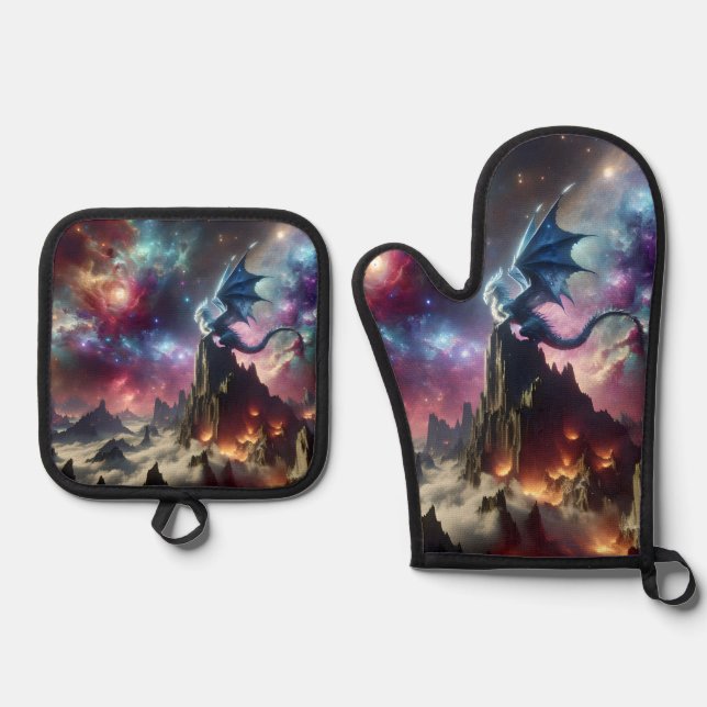 The Dragon and The Stars Oven Mitt & Pot Holder Set (Front)