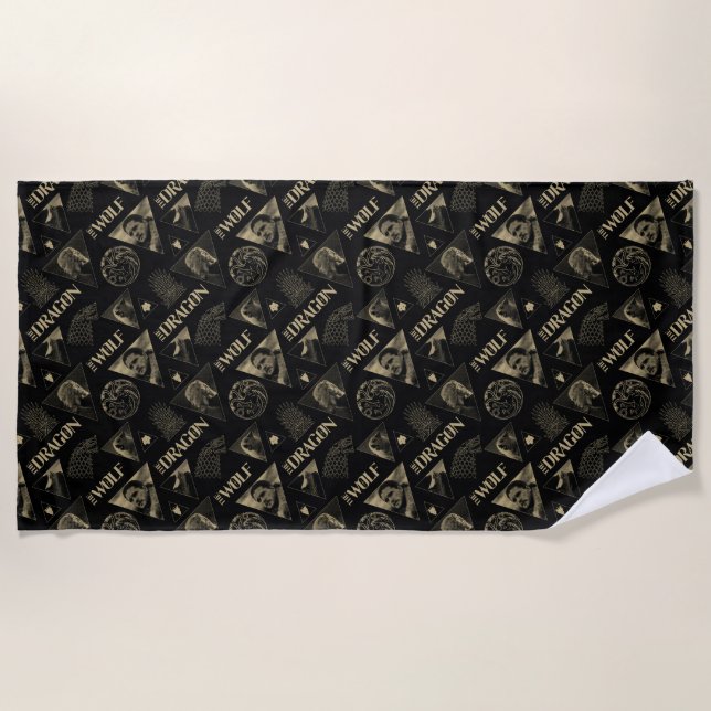 The Dragon and The Wolf Daenerys & Jon Pattern Beach Towel (Front)