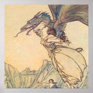 “The Dragon Caught the Queen” by Arthur Rackham Poster
