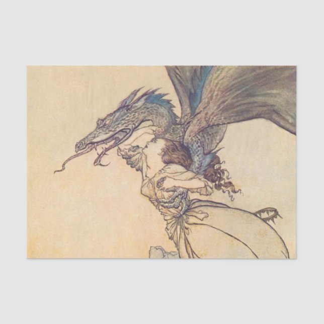 “The Dragon Caught the Queen” by Arthur Rackham Tissue Paper (Front)