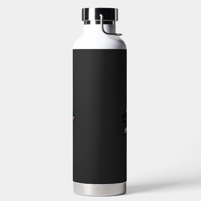 the dragon logo on a black background water bottle (Left)