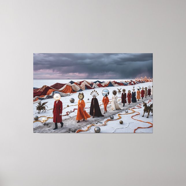 •	The Dreamer's Parade: A Surrealist Procession Canvas Print (Front)