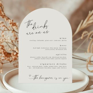 The Drinks are on Us Minimalist Drinks Menu Card