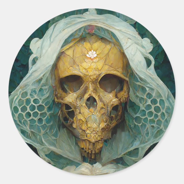 The Drone Bee Skull Fantasy Sci-Fi Classic Round Sticker (Front)