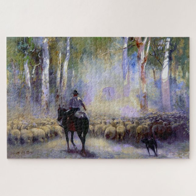 The Drover 1912 Walter Withers Australian Cowboy Jigsaw Puzzle (Horizontal)