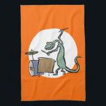 The drum playing lizard tea towel<br><div class="desc">A funny green cartoon lizard plays the drums with an insane grin on it's face. Groovy!</div>