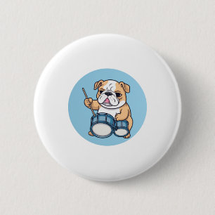 The Drumming Bulldog Beats and Bulldog Grooves 6 Cm Round Badge