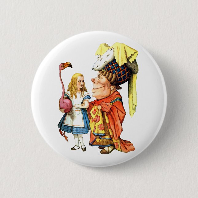 THE DUCHESS TEACHES ALICE FLAMINGO CROQUET 6 CM ROUND BADGE (Front)