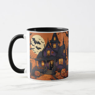 The duplicate sides of the haunted house mug