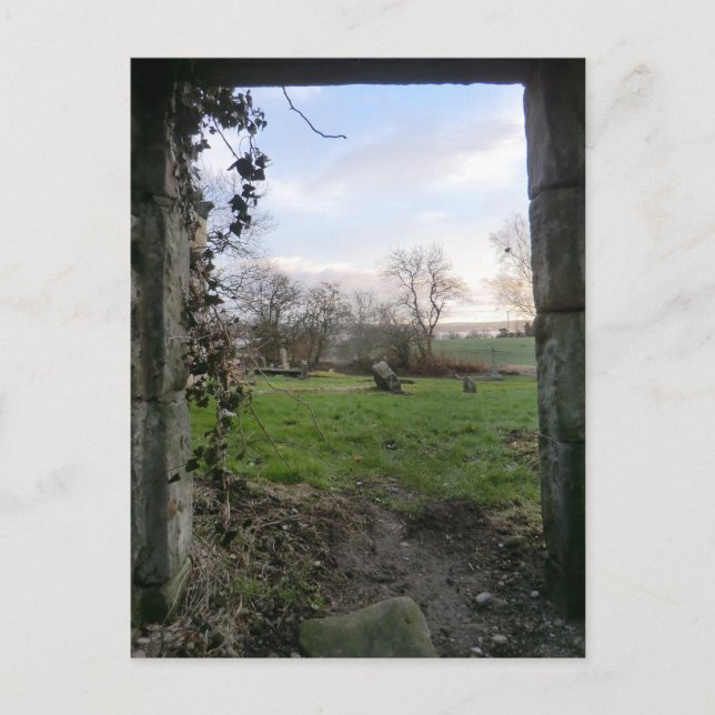 The Dying of the Day Thru an Abandoned Kirk Door Postcard (Front)