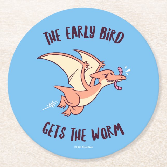 The Early Bird Gets The Worm Round Paper Coaster (Front)