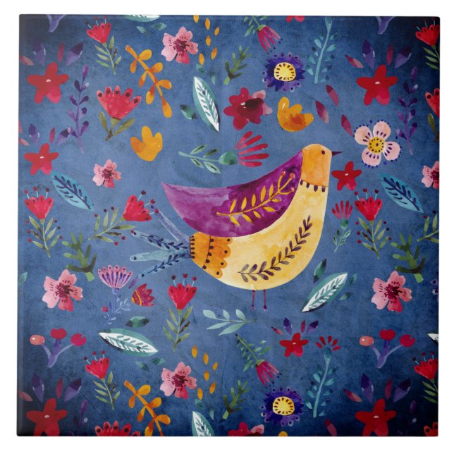 The Early Bird in Flower Garden Tile (Front)