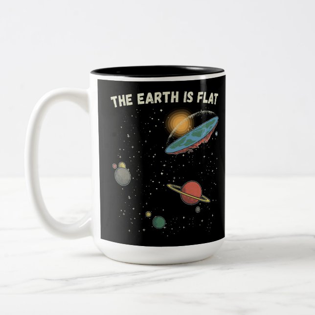The Earth Is Flat Humourous Theory  Two-Tone Coffee Mug (Left)