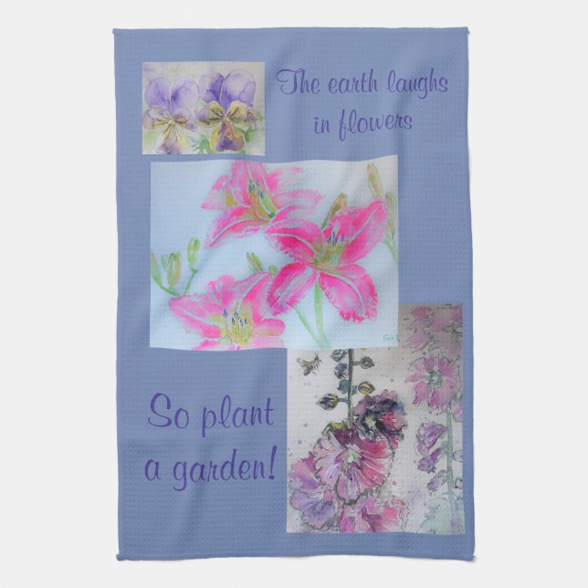 The Earth Laughs In Flowers Purple Tea Towel (Vertical)