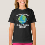 The Earth's rotation makes my day fun science  T-Shirt<br><div class="desc">This fun word pun t-shirt features a lovely illustration of our planet with the wording "The Earth's rotation really makes my day" in a white all-caps font and makes the perfect outfit on Earth Day and every day to raise awareness about environmental protection and to honour our Planet Earth.</div>