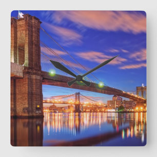 The East River, Brooklyn Bridge, Manhattan Square Wall Clock